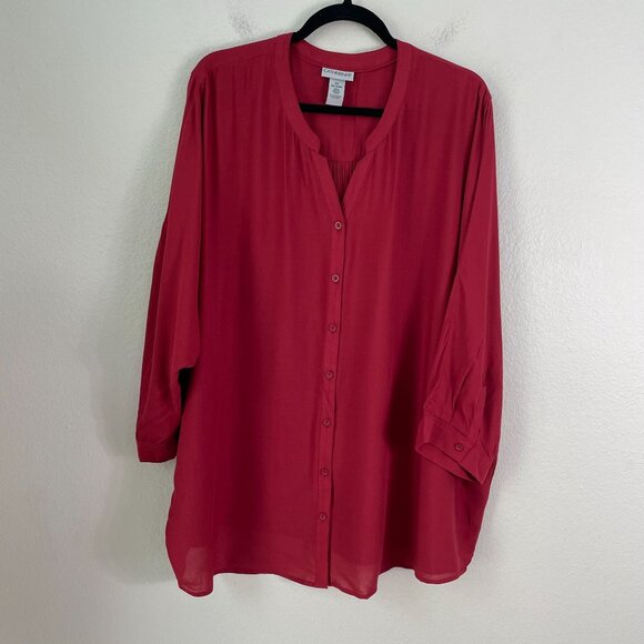 NEW Catherines Womens Plus 2X 22/24W Burgundy Button Up Blouse Shirt Top V Neck - Picture 7 of 11